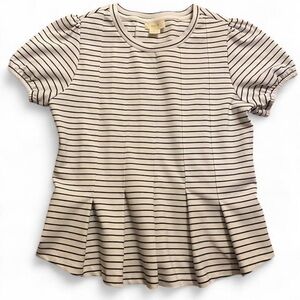 Anthropologie Striped Puff Sleeve Blouse - Cream and Black